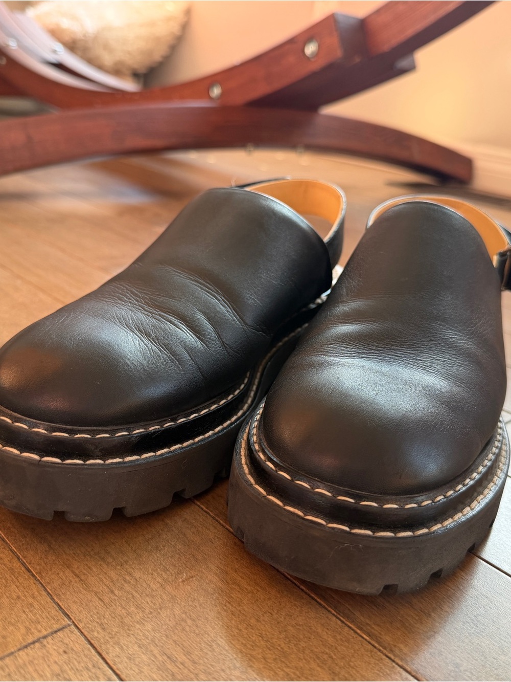 Poppy Barley Black Leather Slingback Clogs with Lug Sole - Picture 4 of 4